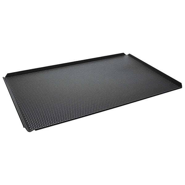 Bandeja de aluminio, GN 1/1 - 4 lados 45°, doble revestimiento termoplástico antiadherente, perforada
