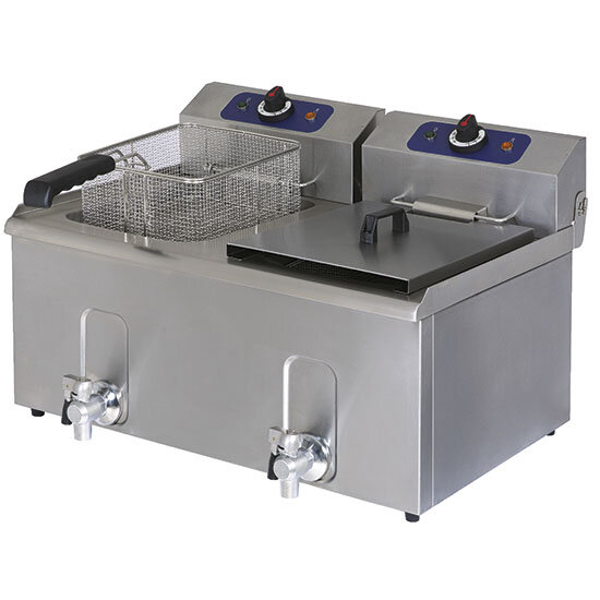 Elektro-Fritteuse mit Ablasshahn, Tischmodell, Ölfassungsvermögen 8+8 Liter
