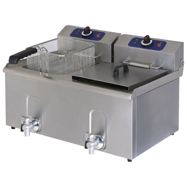 Freidora eléctrica de sobremesa con grifo de descarga, capacidad de aceite 10+10 litros
