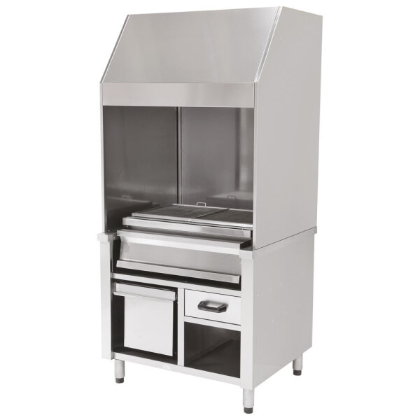Griglia a carbone su vano neutro con cassetto carbone e cappa, 1 zona totale 800x600 mm