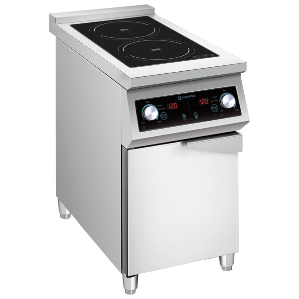 Induction plate with 2 cooking zones each 5,0 kW on closed cabinet