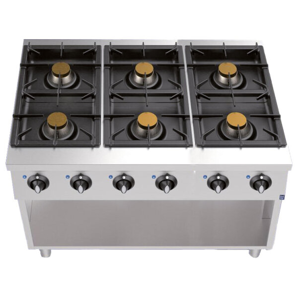 Piano di cottura a gas su base aperta con 6 fuochi (39,0 kW)