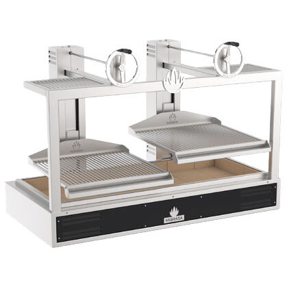 Gril à charbon avec grille relevable 2x 500x630 mm