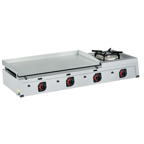 Plan de cuisson gaz combinée avec 1 brûleur et plaque à grillades 3 zones