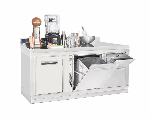 Comptoir de machine à café 1480x600 mm avec tiroir à marc, trémie déchets, 1 porte