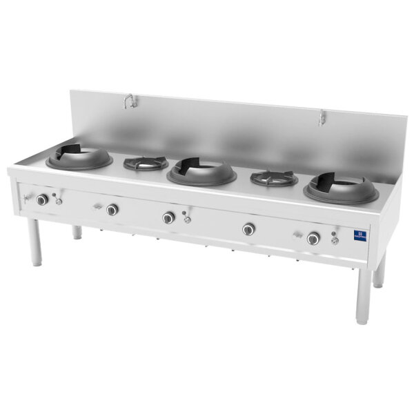 Gas-Wokkochfeld mit 3 Brenner 27,5 kW + 2 Suppenbrenner 9,2 kW, 2 Wasserhähne
