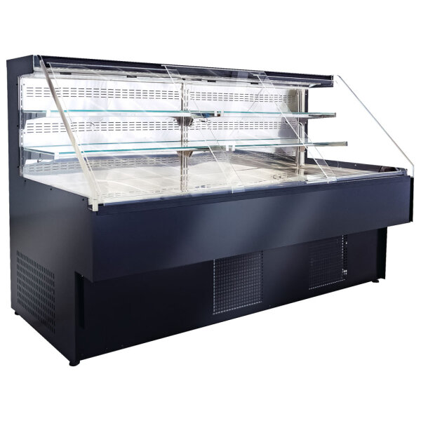 Refrigerated self-service counter with 2 shelves, ventilated, wall model, +2°/+ 4°C, w=2500 mm - black
