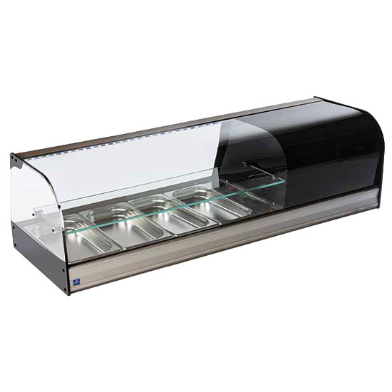 Presentoir réfrigérée pour tapas avec vitre curbe et 1 étagère en verre, 4x GN 1/3 h=40 mm