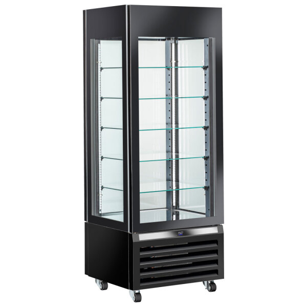 Vitrina refrigerada ventilada para chocolate con 5 estantes en vidrio, 700 mm, +15°/+18°C - color negro
