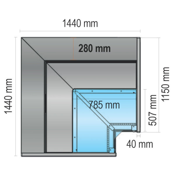Vitrina expositora refrigerada ventilada unidad de esquina para carne con vidrio vertical, +2°/+5°C