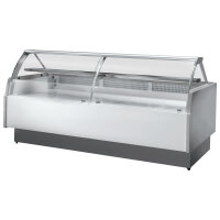 Neutrale Ausstelltheke 2480 mm mit gebogener Frontverglasung