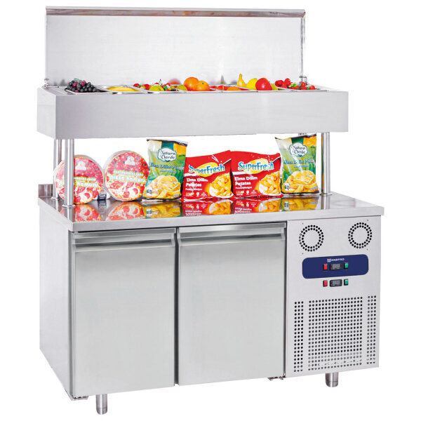 Mesa fría de preparación con 2 puertas GN y expositor de ingredientes 7x GN 1/3