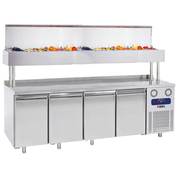 Tavolo di preparazione refrigerato a 4 porte GN con portabacinelle da 12x GN 1/3