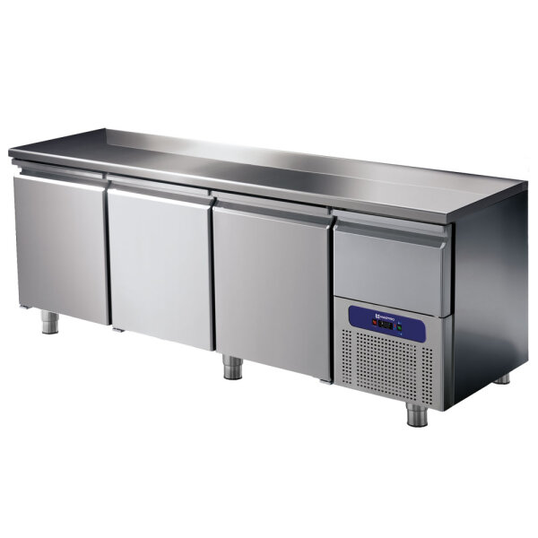 Tavolo refrigerato 3 porte GN 1/1 con cassetto refrigerato su vano motore, -2°/+8°C