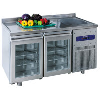 Refrigerated counter 700 mm with 2 glass doors, sink...