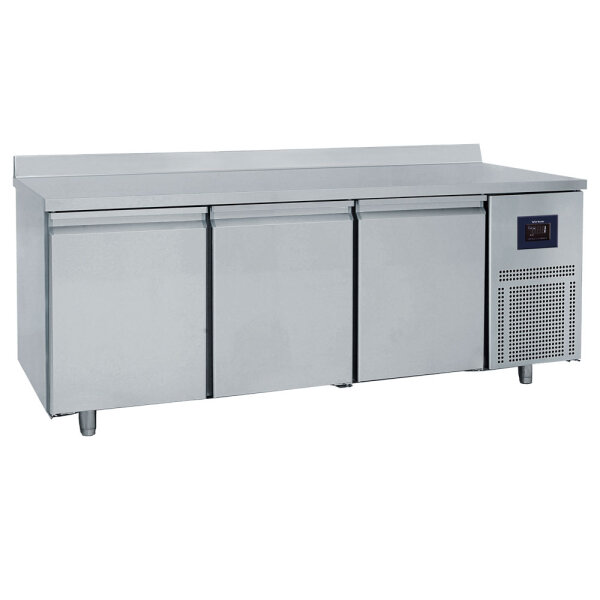 Bäckereikühltisch 3-türig 600x400 mm, Edelstahlarbeitsplatte mit Aufkantung, -2°/+8°C - WiFi