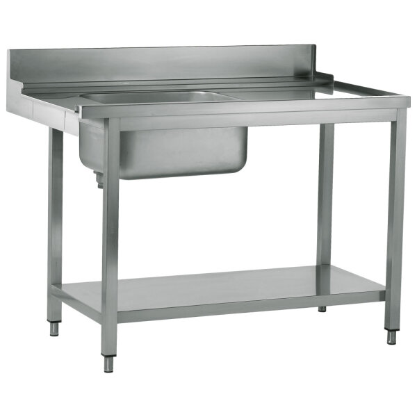 table dentrée droite avec évier à gauche pour lave-vaisselles à capot, l=1500 mm