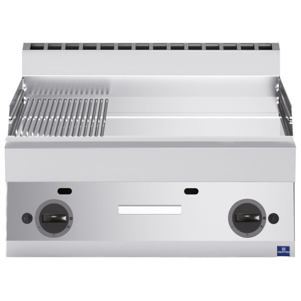 Gas-Grillplatte, Tischmodell, verchromt 1/3 gerillt und 2/3 glatt