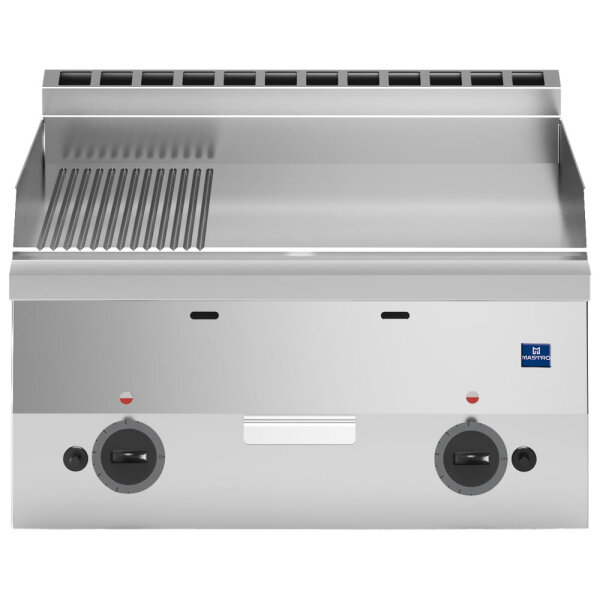 Gas griddle, tabletop, 1/3 grooved and 2/3 smooth chromed plate