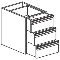 Schubladeneinheit mit 3 Laden, 400x640 mm