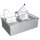 wall-mounted hand wash basin with 2 sinks, 2 taps, 1 knee operated