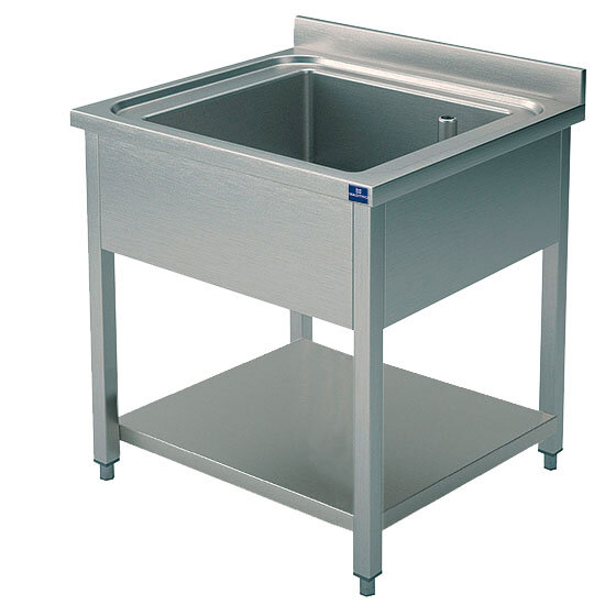 Sink unit, 1 sink, on legs, with lower shelf, 700x700 mm