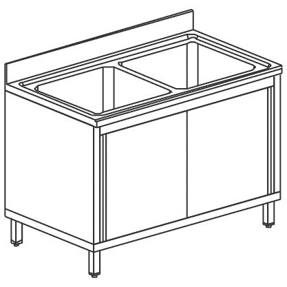 Spülschrank, 2 Becken, mit Schiebetüren, 1000x600 mm