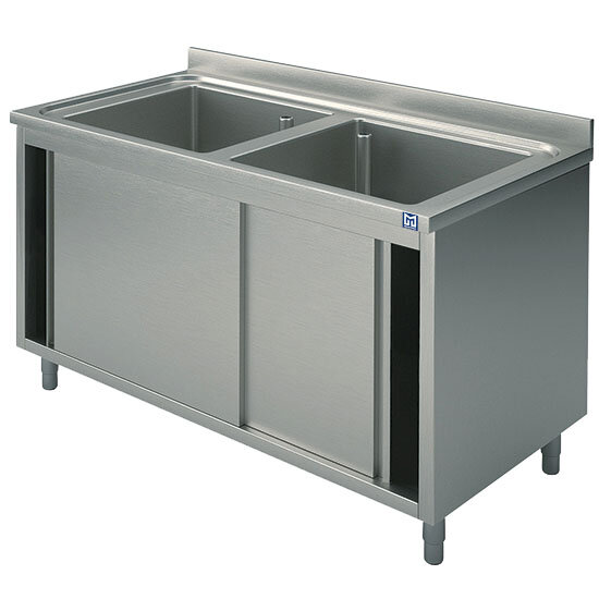 lavello armadiato, 2 vasche, con porte scorrevoli, 1000x700 mm