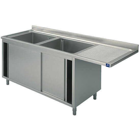 Spülschrank mit Schiebetüren für Einbau-Geschirrspüler, 2 Becken links, 2000x700 mm