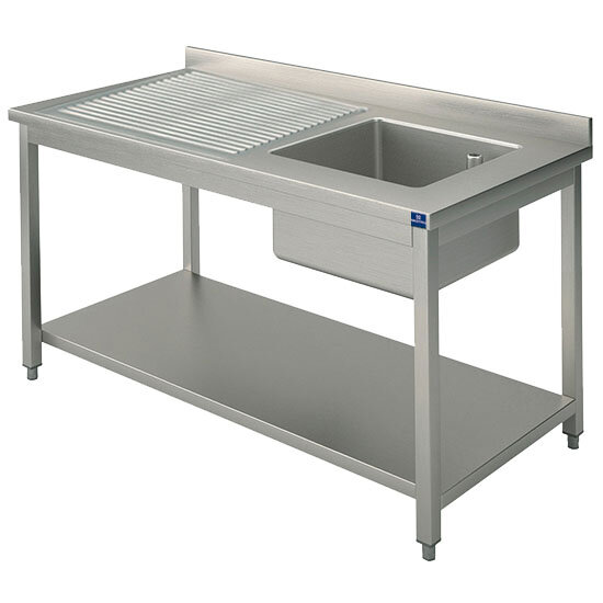 Spültisch, 1 Becken, Tropftasse links, auf Beinen, mit Zwischenboden, 1300x600 mm