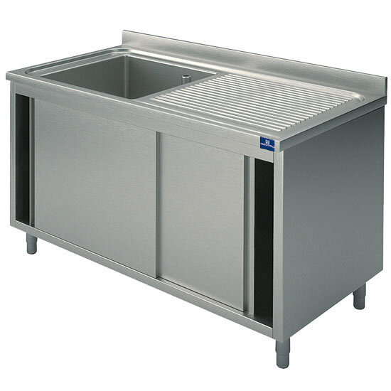 lavello armadiato, 1 vasca, gocciolatoio destro, con porte scorrevoli, 1300x600 mm
