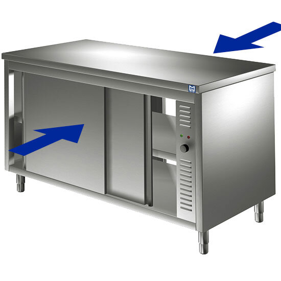 Tavolo armadiato caldo passante con porte scorrevoli, 1500x600 mm