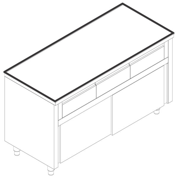 Tavolo armadiato neutro con 2 cassetti orizzontali, con porte scorrevoli, senza alzatina, 1200x700 mm