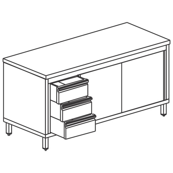 Mesa armario neutra con cajonera a la izquierda, con puerta correderas, sin peto, 1800x600 mm