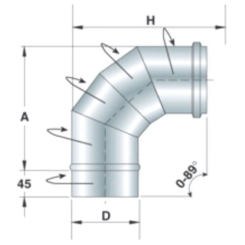 Curva pivotante en inox 90°, pared simple, ø 200 mm