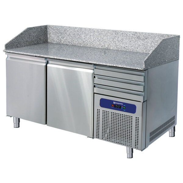 mesa fría pizza 1600 mm con 2 puertas 600x400 mm, 3 cajones EN