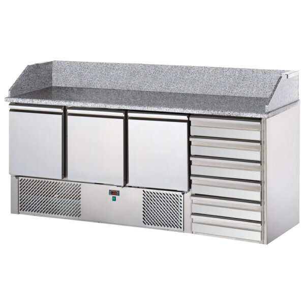 Banco pizza a 3 porte GN 1/1 e 6 cassetti neutri 600x400 mm