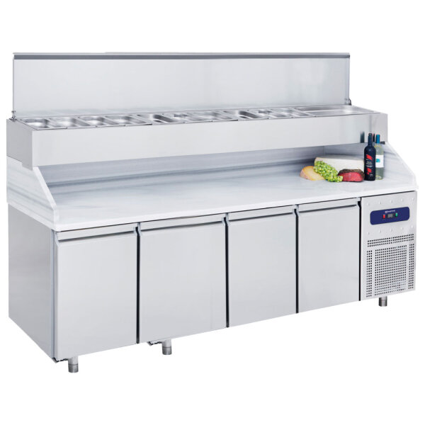 Pizzatisch mit 4 Türen GN 1/1 und Kühlaufsatz 12x GN 1/3 H=150 mm