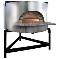 forno pizza a legna con facciata in acciao inox, platea...
