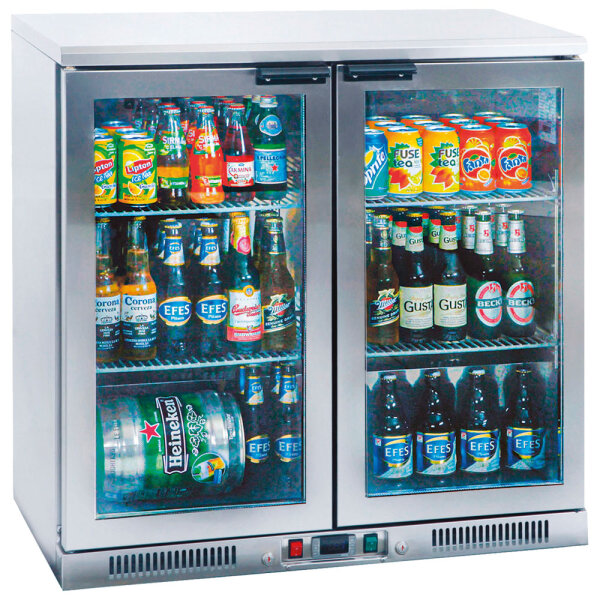 Barkühlschrank in Edelstahl mit 2 Glasflügeltüren, 210 Liter, +2°/+12°C