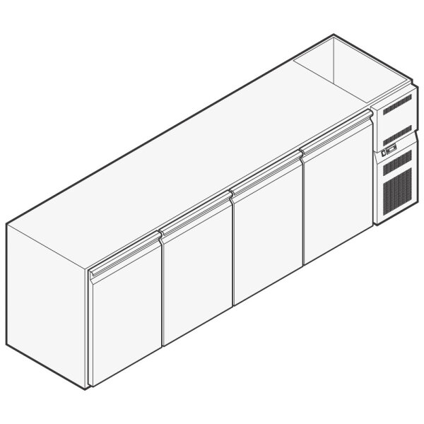 Bancada refrigerada para bebidas com 4 portas, 2670x590 mm, +2°/+10°C