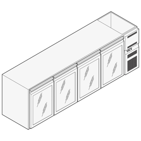 Bancada refrigerada para bebidas com 4 portas em vidro, 2670x590 mm, +2°/+10°C