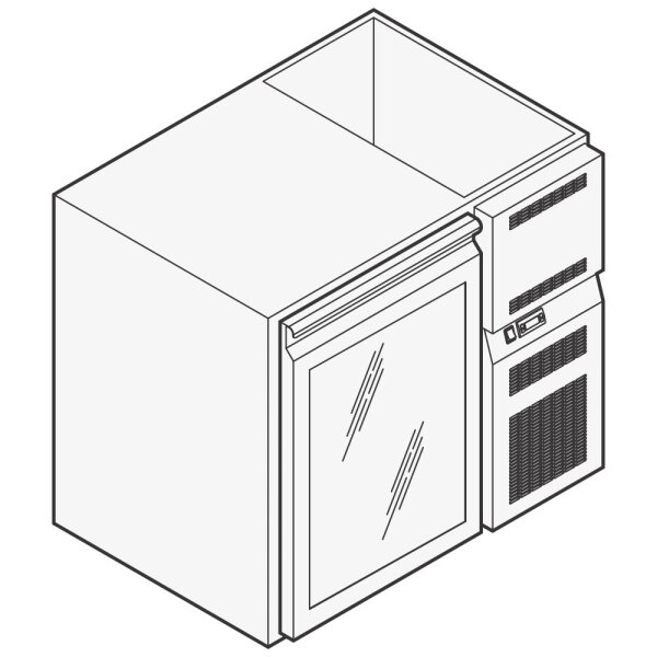 Bancada refrigerada para bebidas com 1 porta em vidro, 930x690 mm, +2°/+10°C