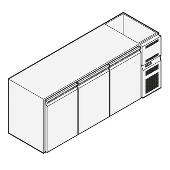 Bancada refrigerada para bebidas com 3 portas com lavatório refrigerado, 2090x690 mm, +2°/+10°C