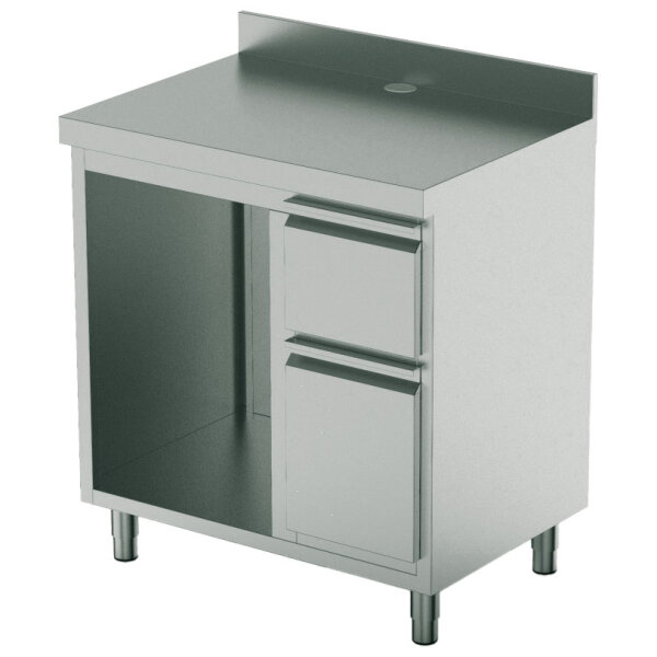 Coffee machine counter 1500x600 mm with drawer, coffee ground drawer, waste bin, 1 machine compartment