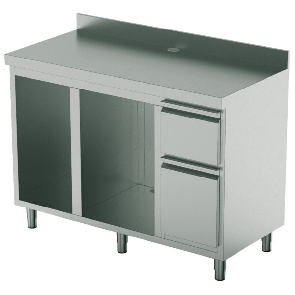 Coffee machine counter 1500x600 mm with drawer, coffee ground drawer, waste bin, 2 machine compartments