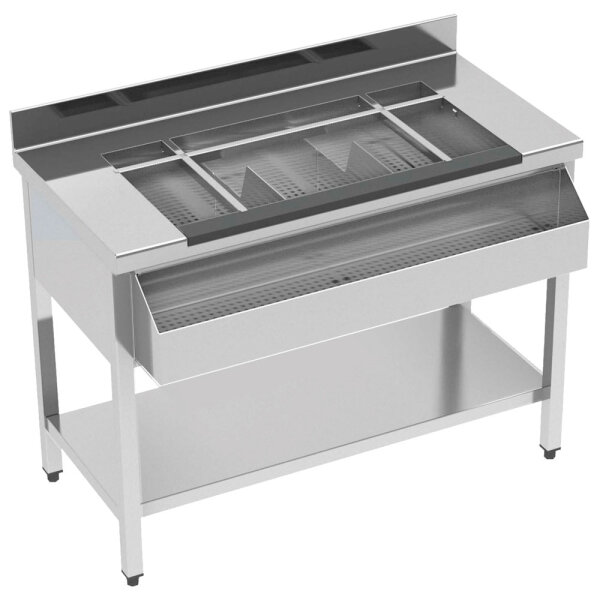 Station bar cocktail neutre avec bac à glace, porte-bouteilles, 1200x610 mm
