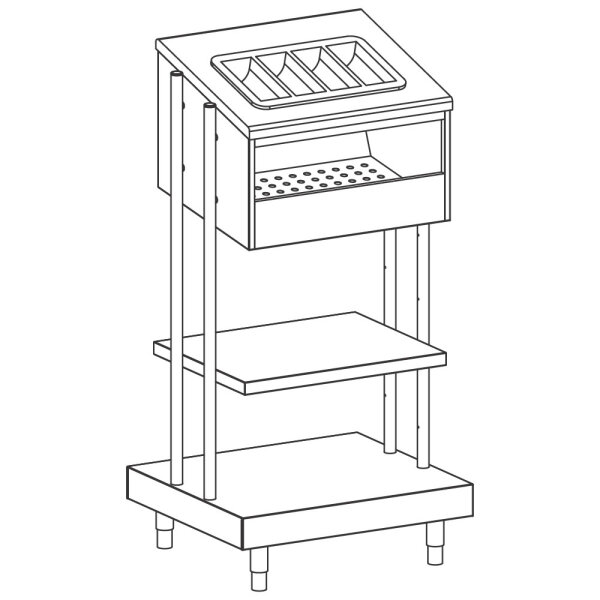 Dispensador de bandejas, cubiertos, vasos y pan, con portacubiertos de PVC, 686x700 mm