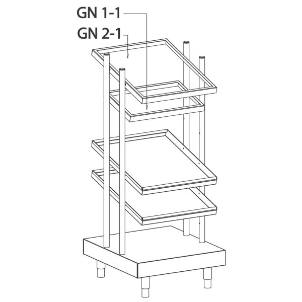Elemento de suporte para recipientes GN e dispensador de copos, 686x700 mm
