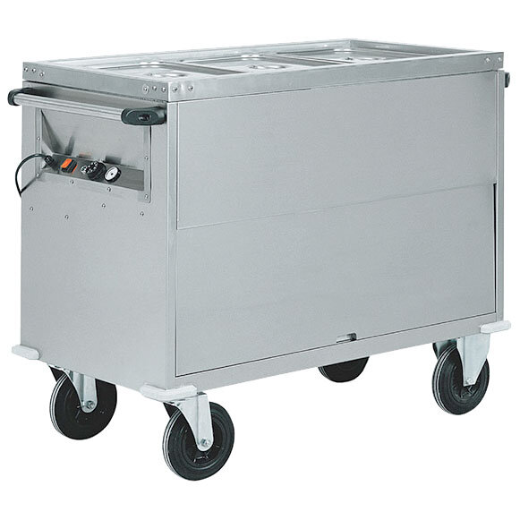 Bainmarie-Wagen auf beheiztem Schrank, 3x GN 1/1 H=200 mm, 3 Temperaturzonen